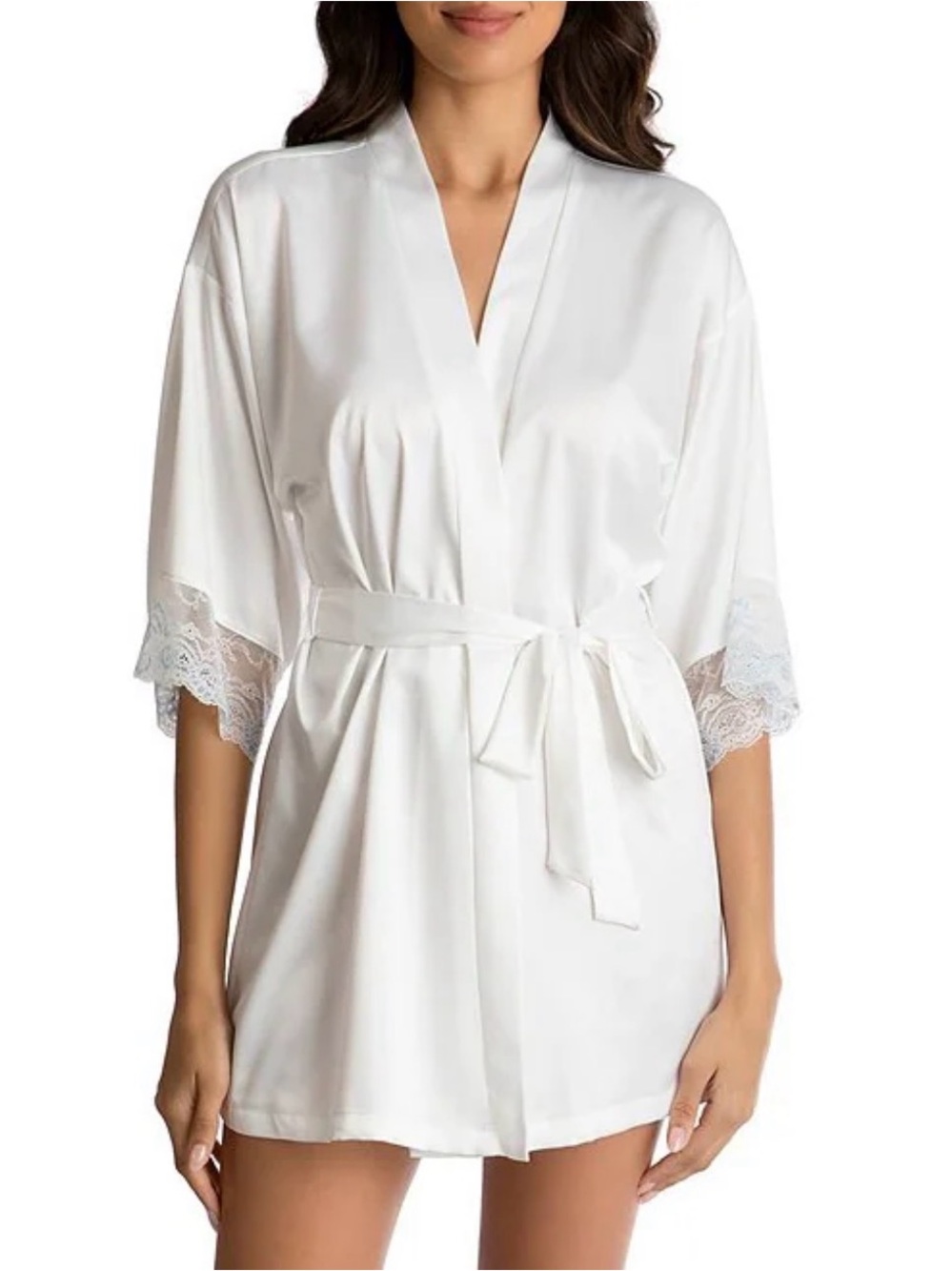 Women's Satin Lace-Trim Robe - White